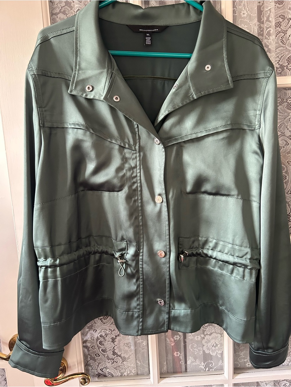 White House Black Market Satin Utility Jacket in Olive Sz XL